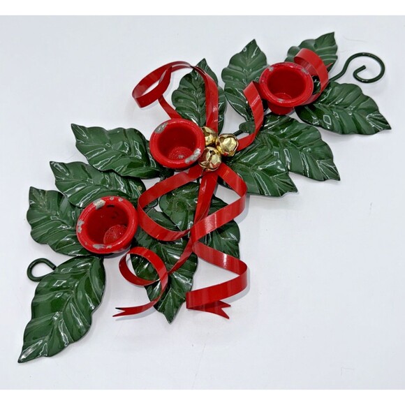 Vintage Christmas Department 56 Metal Holly Ribbon Candle Holder 3 Candles 12” - Picture 12 of 13